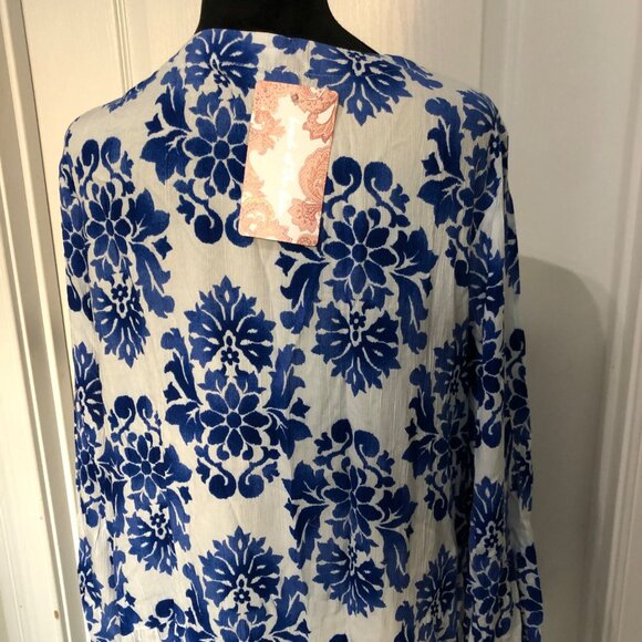 Band Of The Free White & Blue Floral Long Sleeve Dress Womens Size Medium NWT - Picture 6 of 9